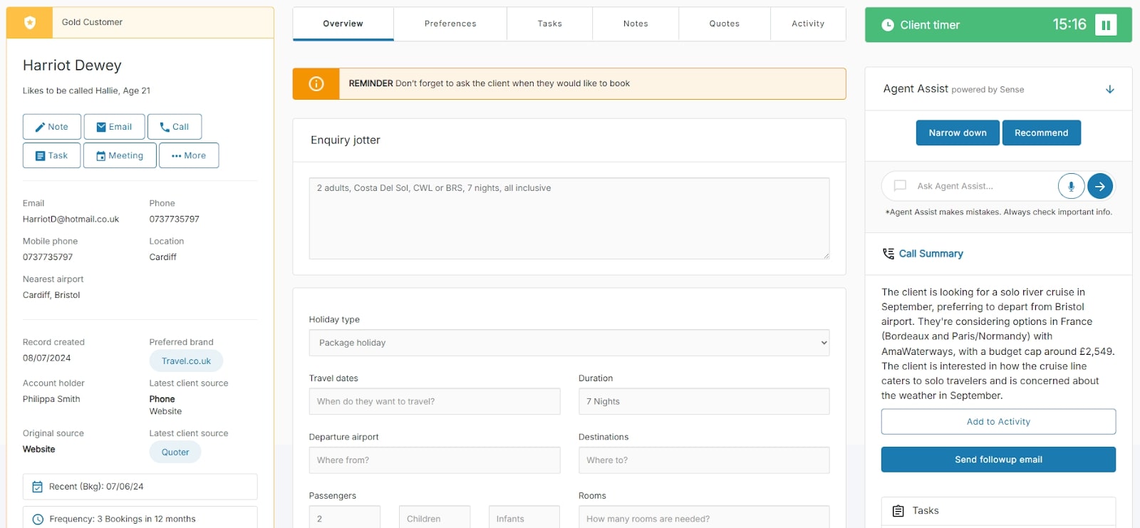 AI features like Sense Assist can answer questions from your sales reps mid-call, drawing on a wealth of information from your company’s documents, guides and website, as well as from the wider world.