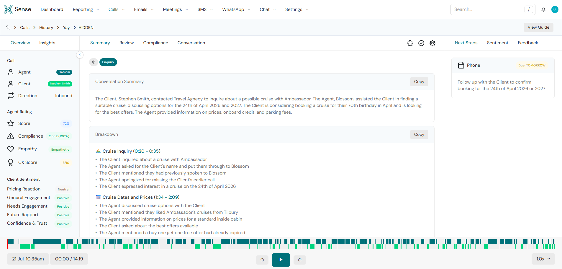 Sense is an AI which optimises workflows, enhances performance, and improves the overall customer experience.