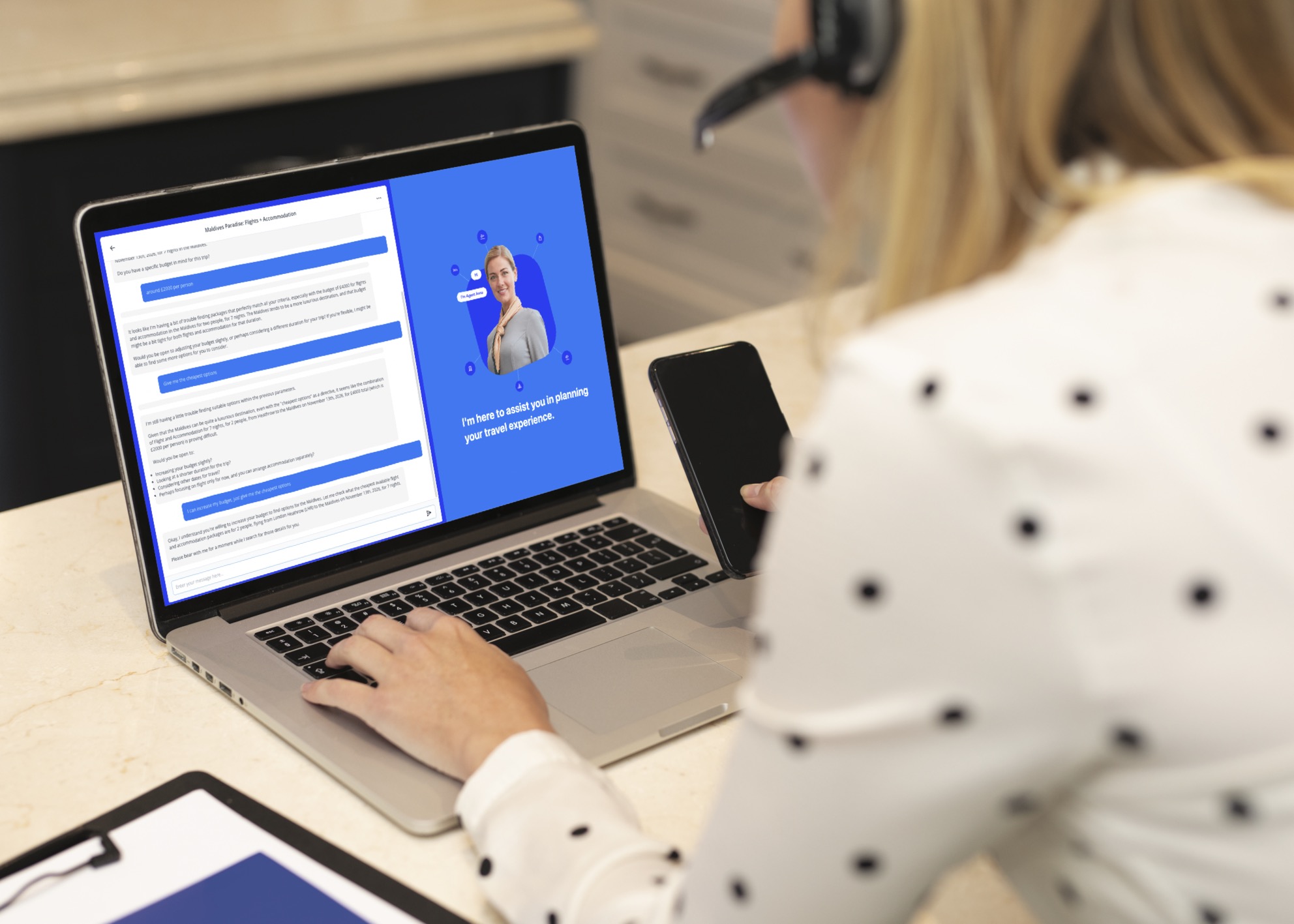 User chatting with Agent Amber on a laptop