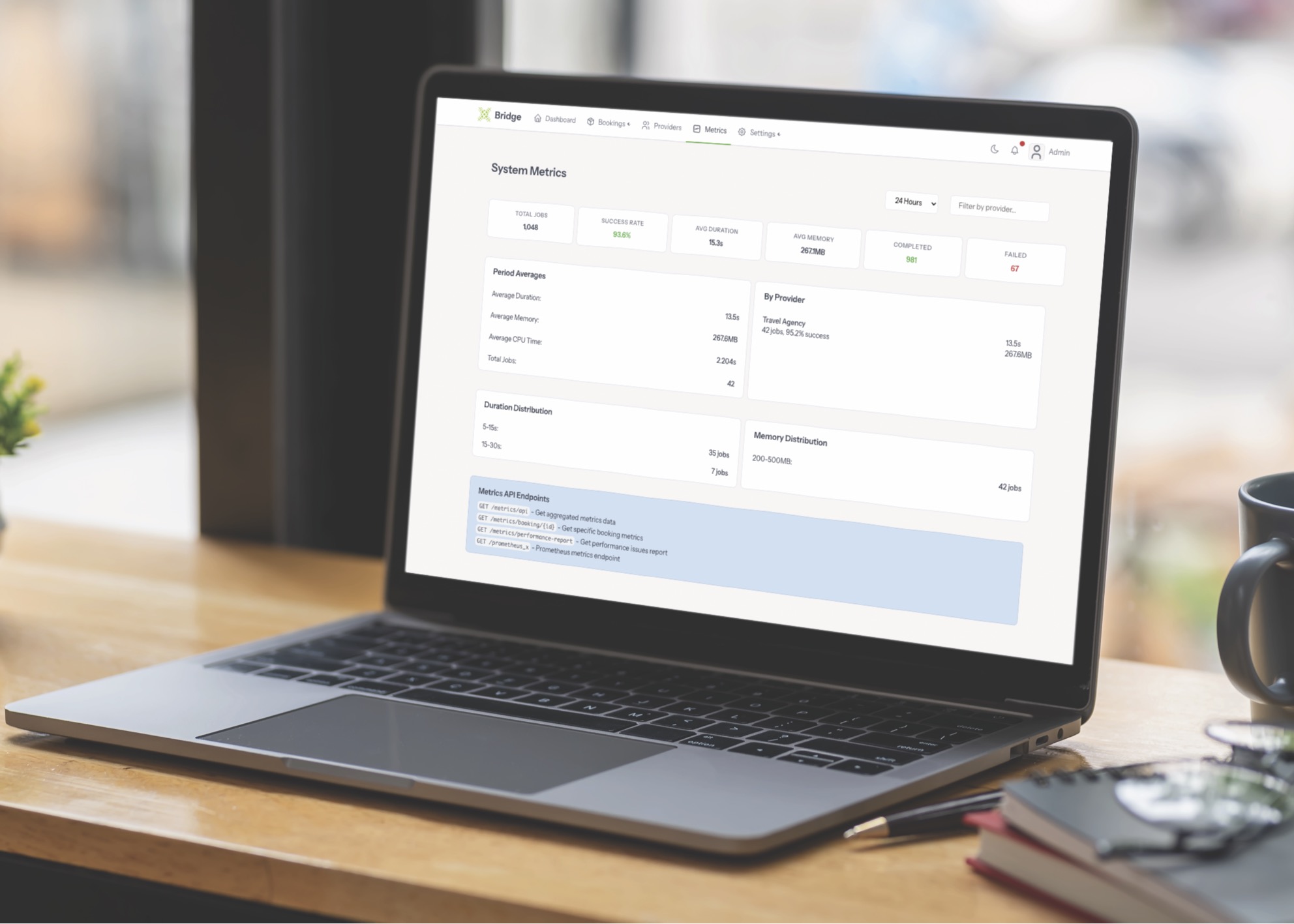 Bridge metrics being displayed on a laptop