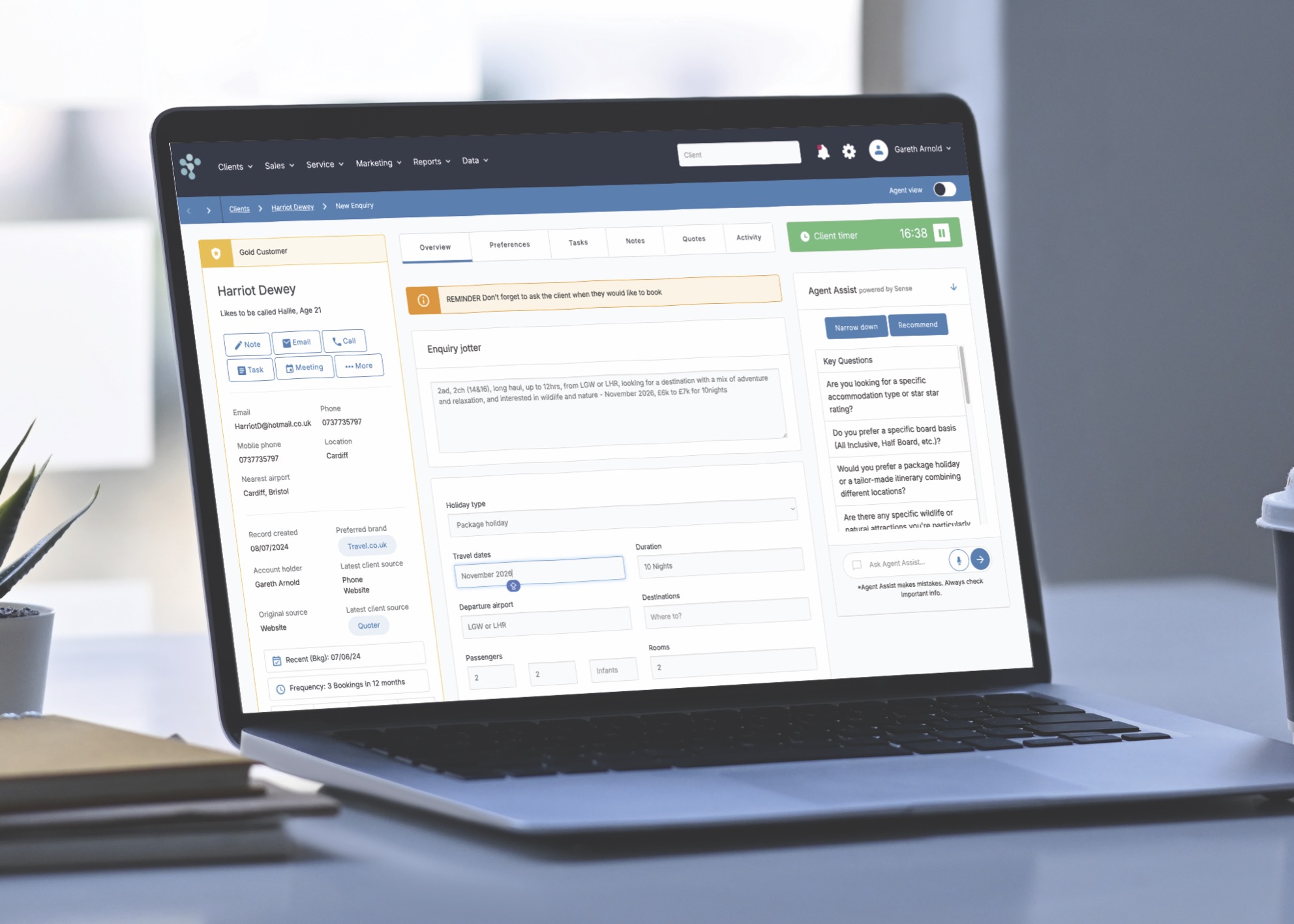 Sense assist displayed on a laptop
